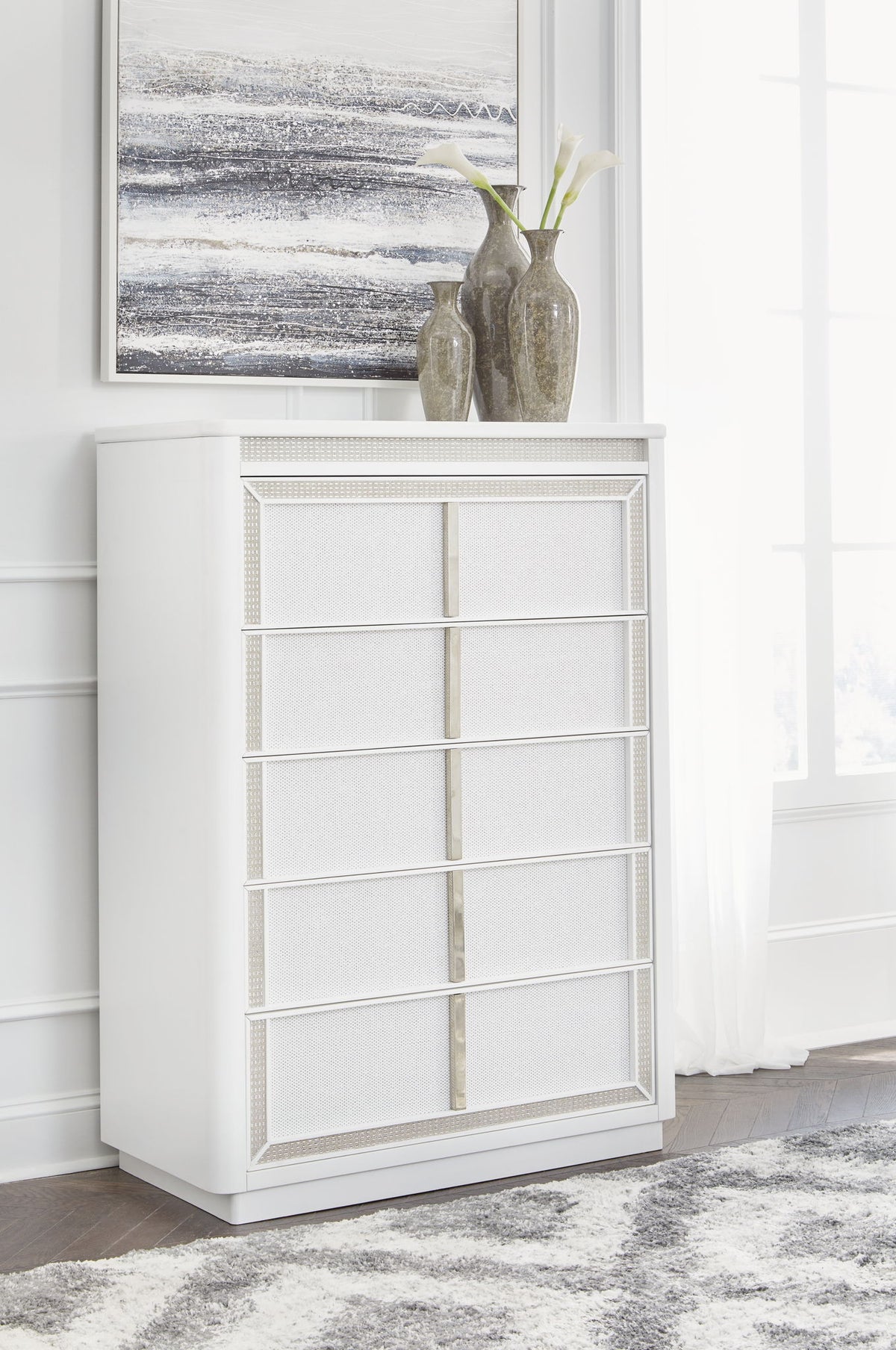 Chalanna - Five Drawer Chest - White by Ashley – view 3