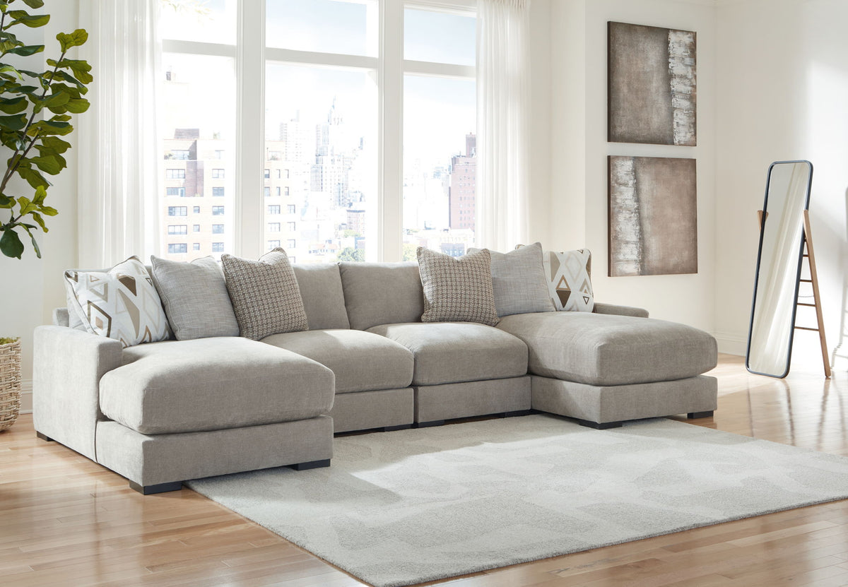 Aslan Court - 5 Pc. - 4-Piece Sofa Pit Sectional, Ottoman - Pebble – view 3