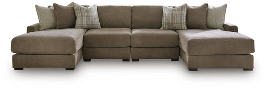 Camellia-Court - 4-Piece Double Chaise Sectional - Coffee – Stationary Sectionals