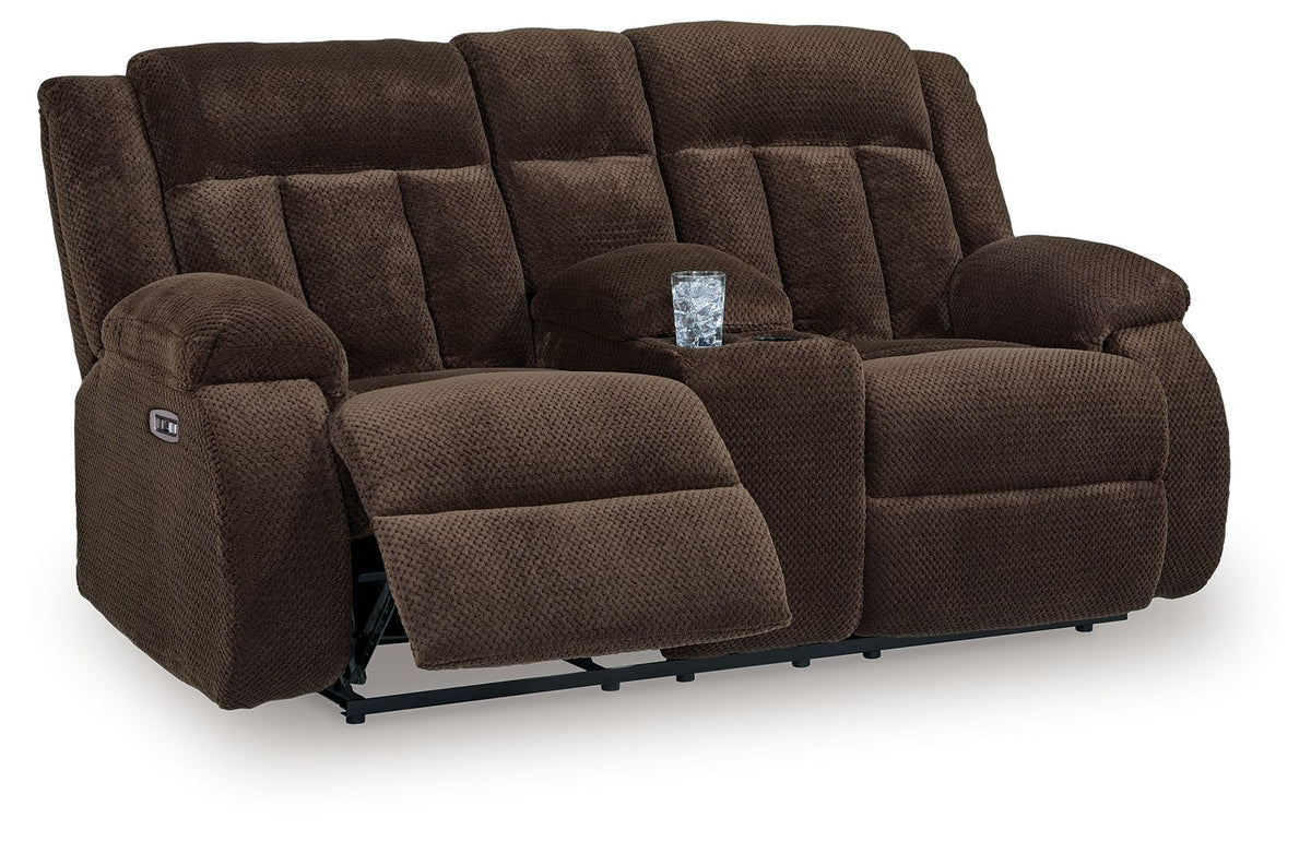 Free Wake - Double Relcining Power Loveseat With Console - Chocolate by Ashley – Reclining Loveseats