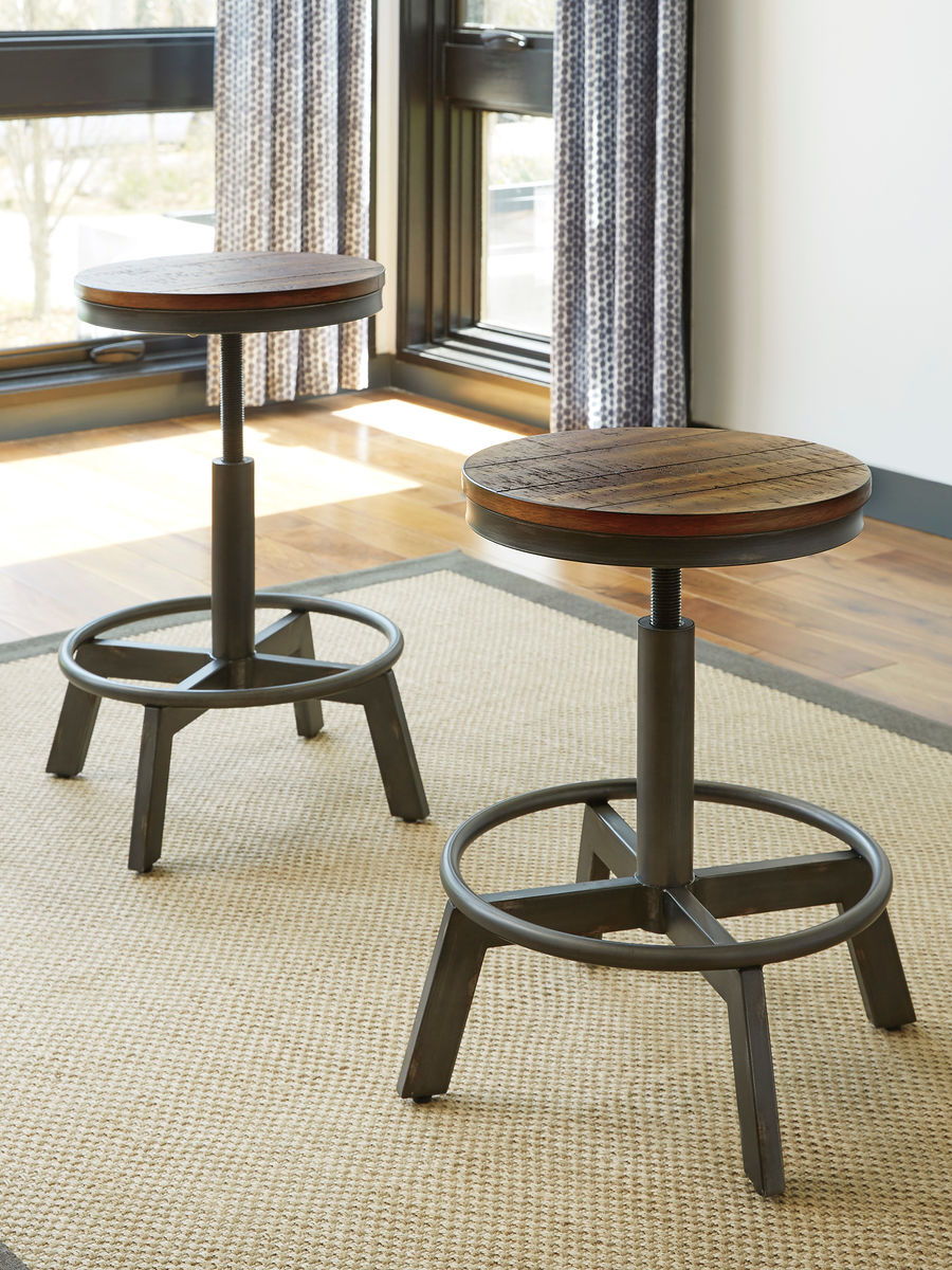 Torjin - 3 Pc. - Long Counter Table, 2 Stools - Dark Brown by Ashley – view 2