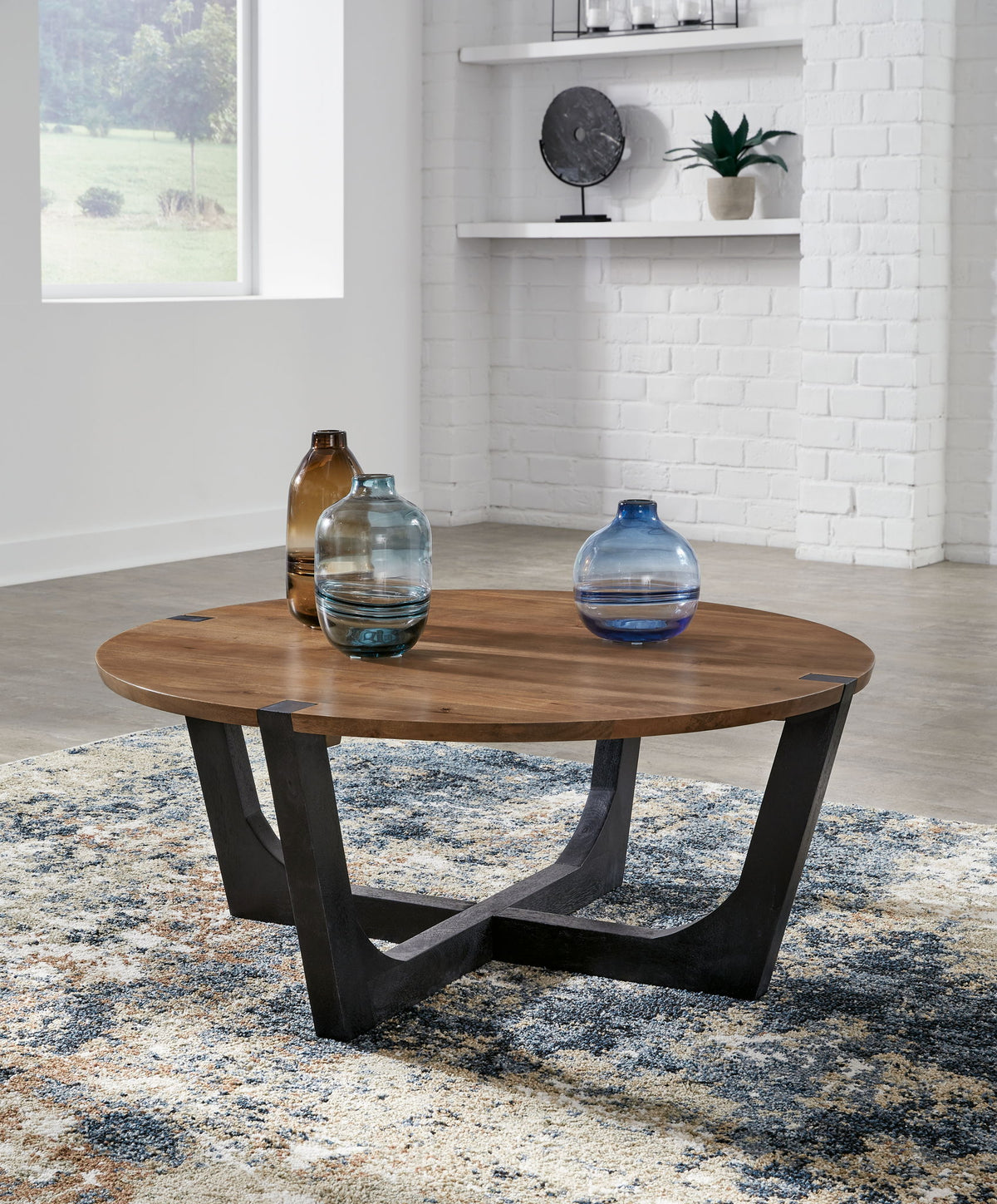 Hanneforth - Round Cocktail Table - Brown by Ashley – view 3