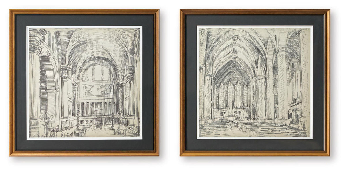 Downyard - Wall Art Set (Set of 2) - Black / Beige by Ashley – Framed Print Sets