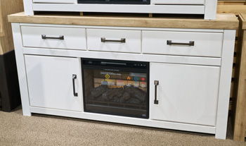 Savonport - XL TV Stand With Fireplace Option - White / Brown by Ashley – TV Stands