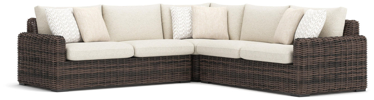 Kimora - 3-Piece Outdoor Sectional - Beige / Dark Brown by Ashley – Stationary Sectionals