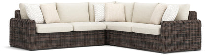 Kimora - 3-Piece Outdoor Sectional - Beige / Dark Brown by Ashley – Stationary Sectionals