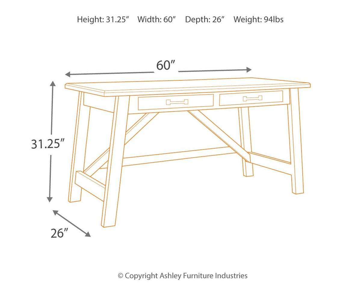 Baldridge - Home Office Large Leg Desk - Rustic Brown by Ashley – view 2