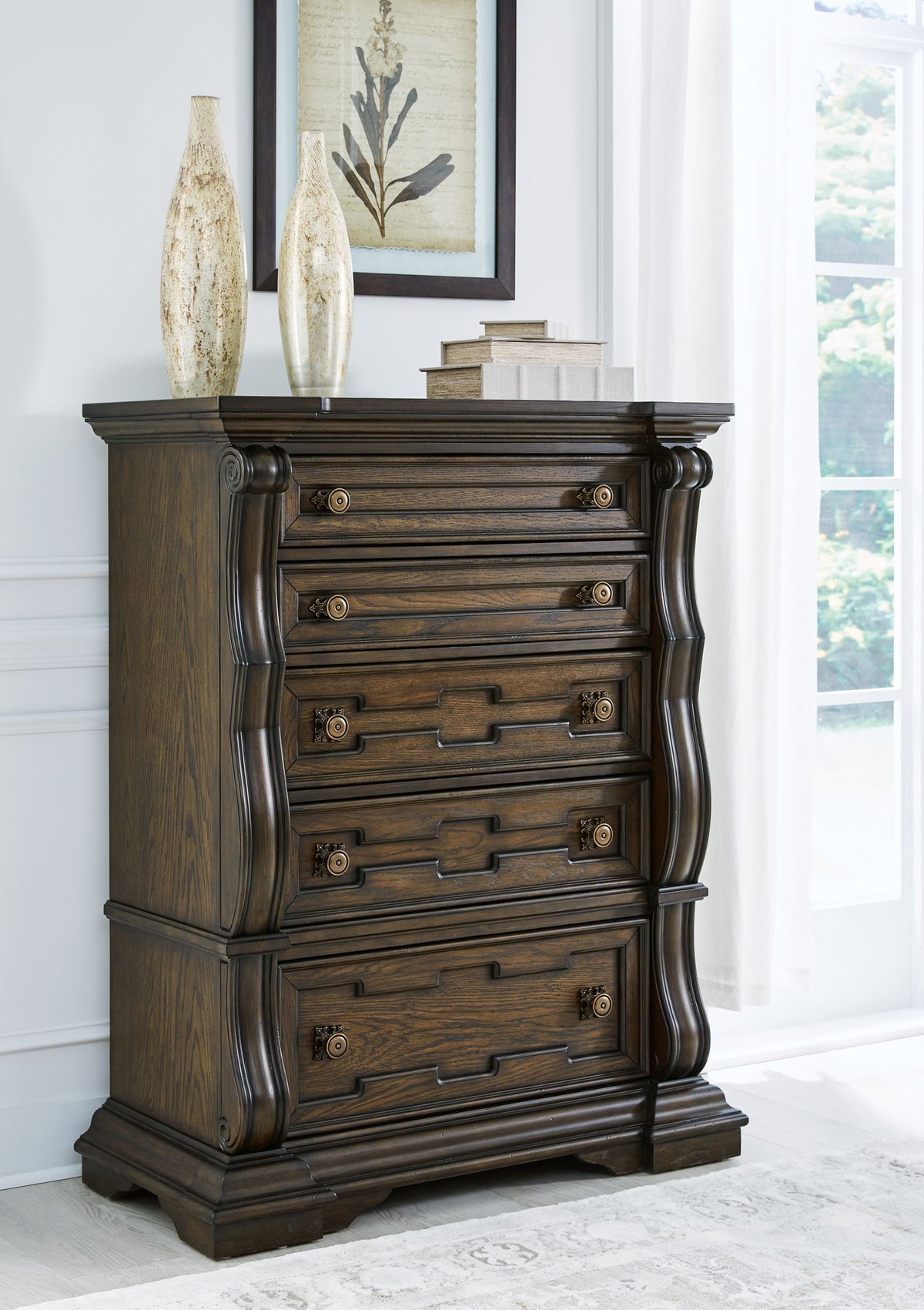 Maylee - Five Drawer Chest - Dark Brown by Ashley – view 3