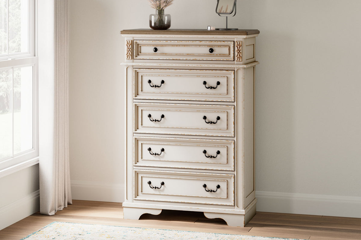 Realyn - Five Drawer Chest - White / Brown / Beige by Ashley – view 2