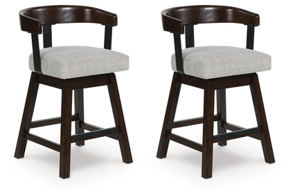 Haddigan - Upholstered Swivel Barstool (Set of 2) - Dark Brown by Ashley – Stool Sets