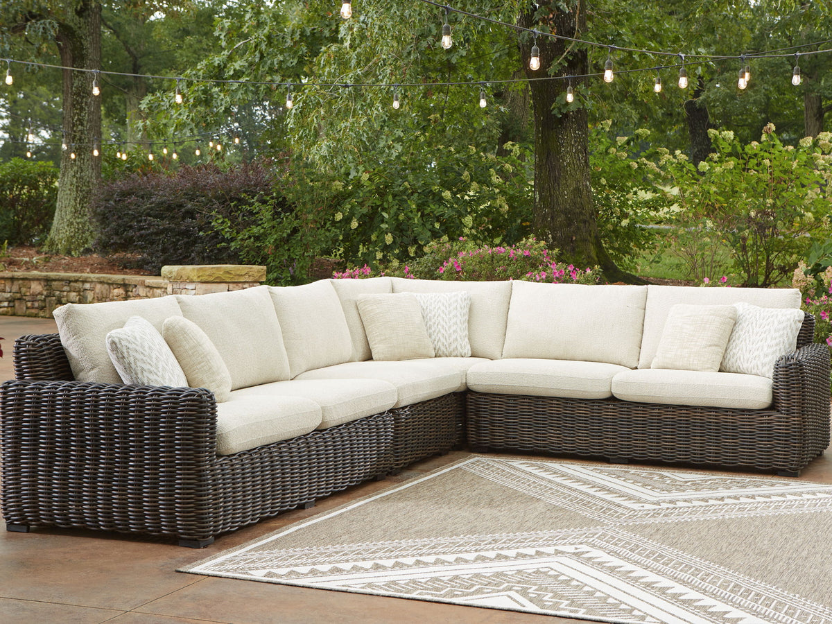 Kimora - 4-Piece Outdoor Sectional - Beige / Dark Brown by Ashley – view 2