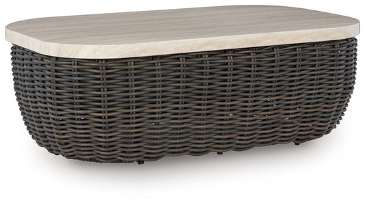 Kimora - Rectangular Cocktail Table - Beige / Dark Brown by Ashley – Coffee Tables