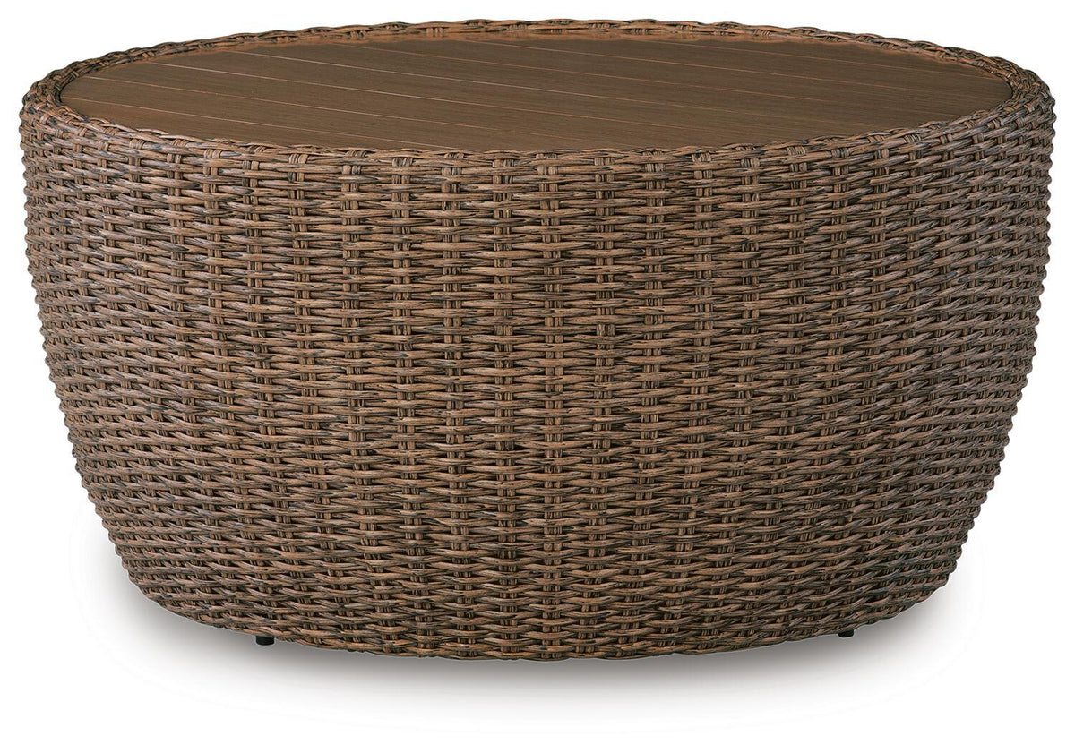 Double Point - Round Cocktail Table - Beige by Ashley – Coffee Tables