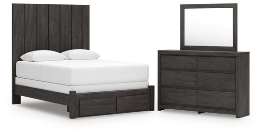 Fraluna - 3 Pc. - Queen Panel Storage Bed, Dresser And Mirror - Charcoal – 3 Piece Bedroom Sets