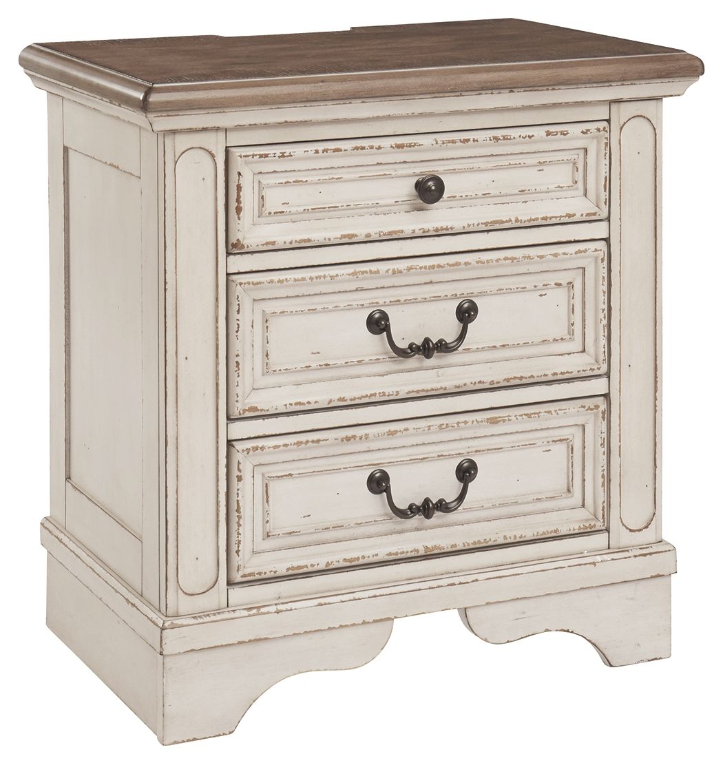 Realyn - Three Drawer Night Stand - White / Brown / Beige by Ashley – Accent Nightstands