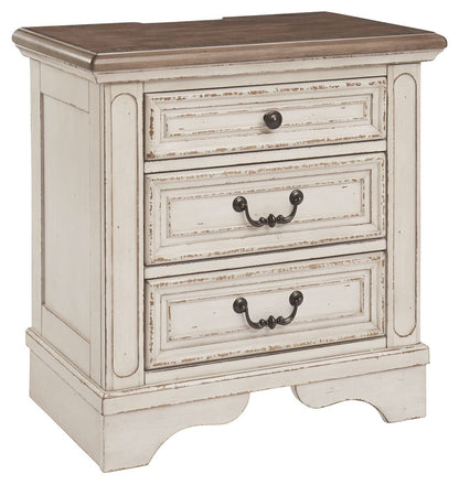 Realyn - Three Drawer Night Stand - White / Brown / Beige by Ashley – Accent Nightstands