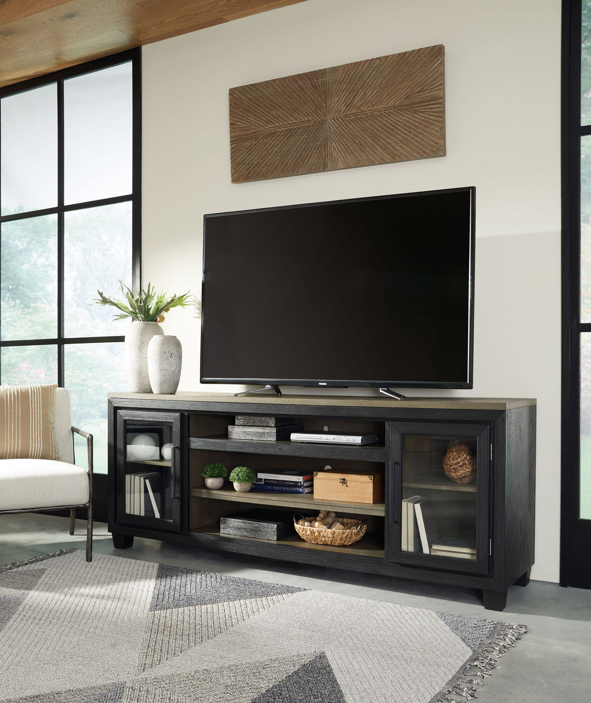 Foyland - XL TV Stand w/Fireplace Option - Black / Brown by Ashley – view 3