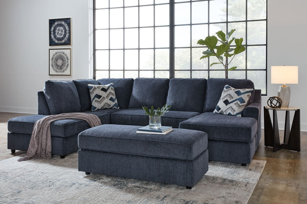 Albar Place - 3 Pc. - 2-Piece Sectional With Raf Sofa Chaise, Ottoman - Cobalt by Ashley – 3 Piece Living Room Sets