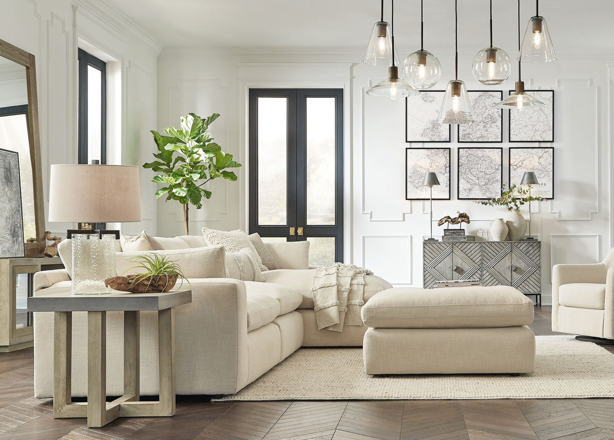 Elyza - 4 Pc. - Right Arm Facing Corner Chaise 3 Pc Sectional, Ottoman - Linen – 4 Piece Living Room Sets