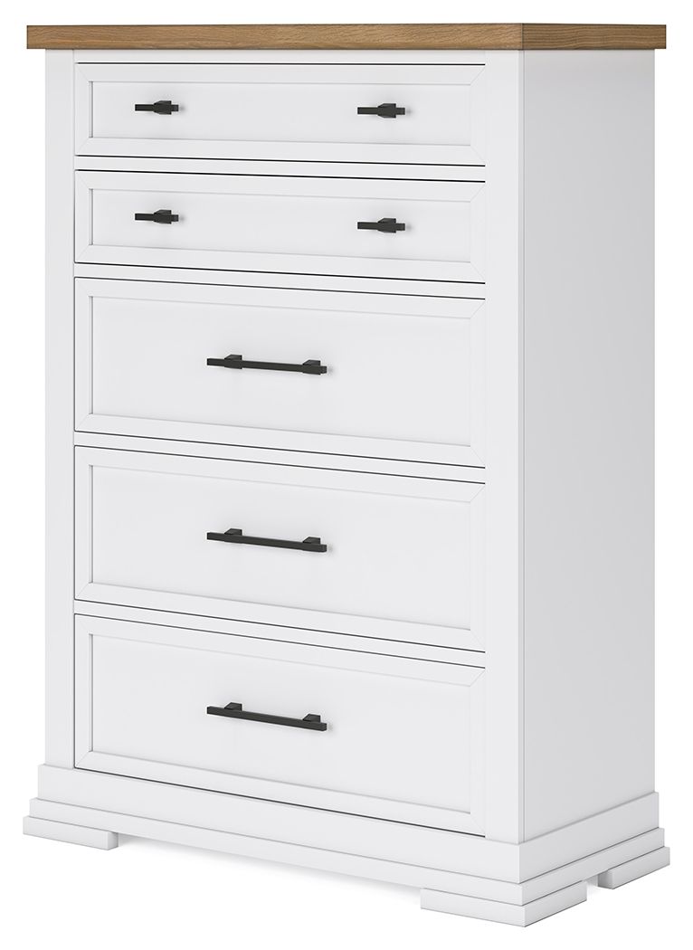 Ashbryn - Five Drawer Chest - White / Natural – view 2