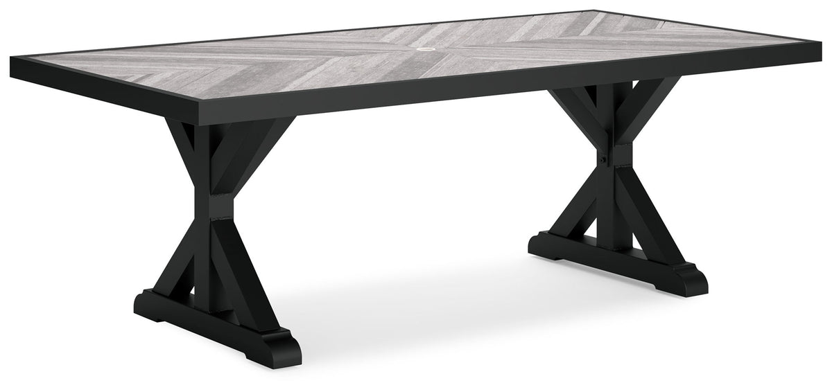 Beachcroft - Rectangular Dining Table With Umbrella Option - Black / Light Gray by Ashley – Dining Tables