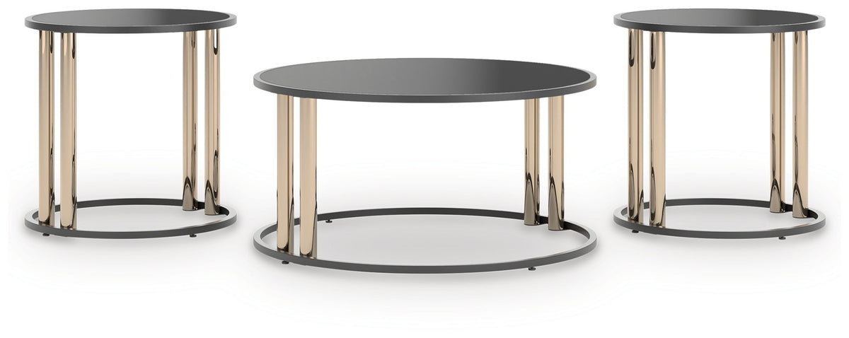 Hannerly - Occasional Table Set (Set of 3) - Black / Gold Finish by Ashley – Table Sets