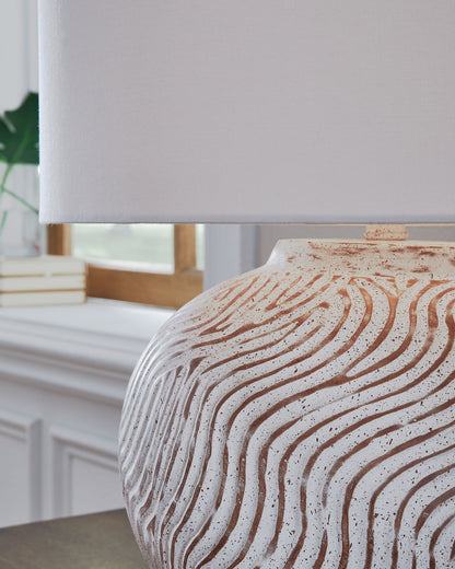 Vien - Terracotta Table Lamp - Distressed White by Ashley – view 4