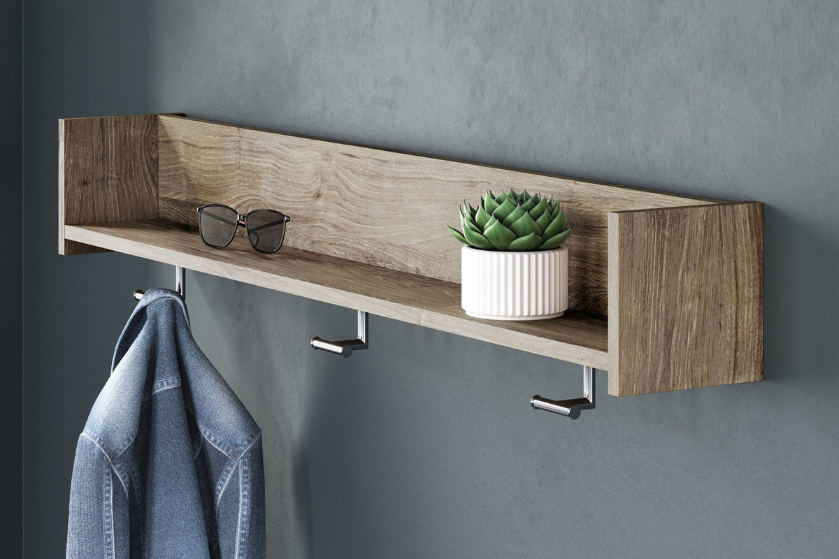 Oliah - Wall Mounted Coat Rack w/Shelf - Natural by Ashley – view 3