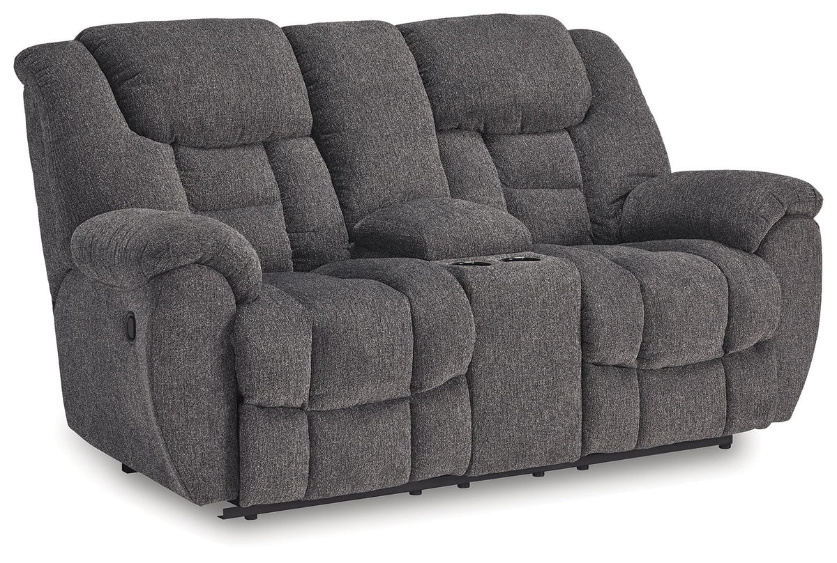 Foreside - Dbl Reclining Loveseat with Console - Charcoal by Ashley – Reclining Loveseats