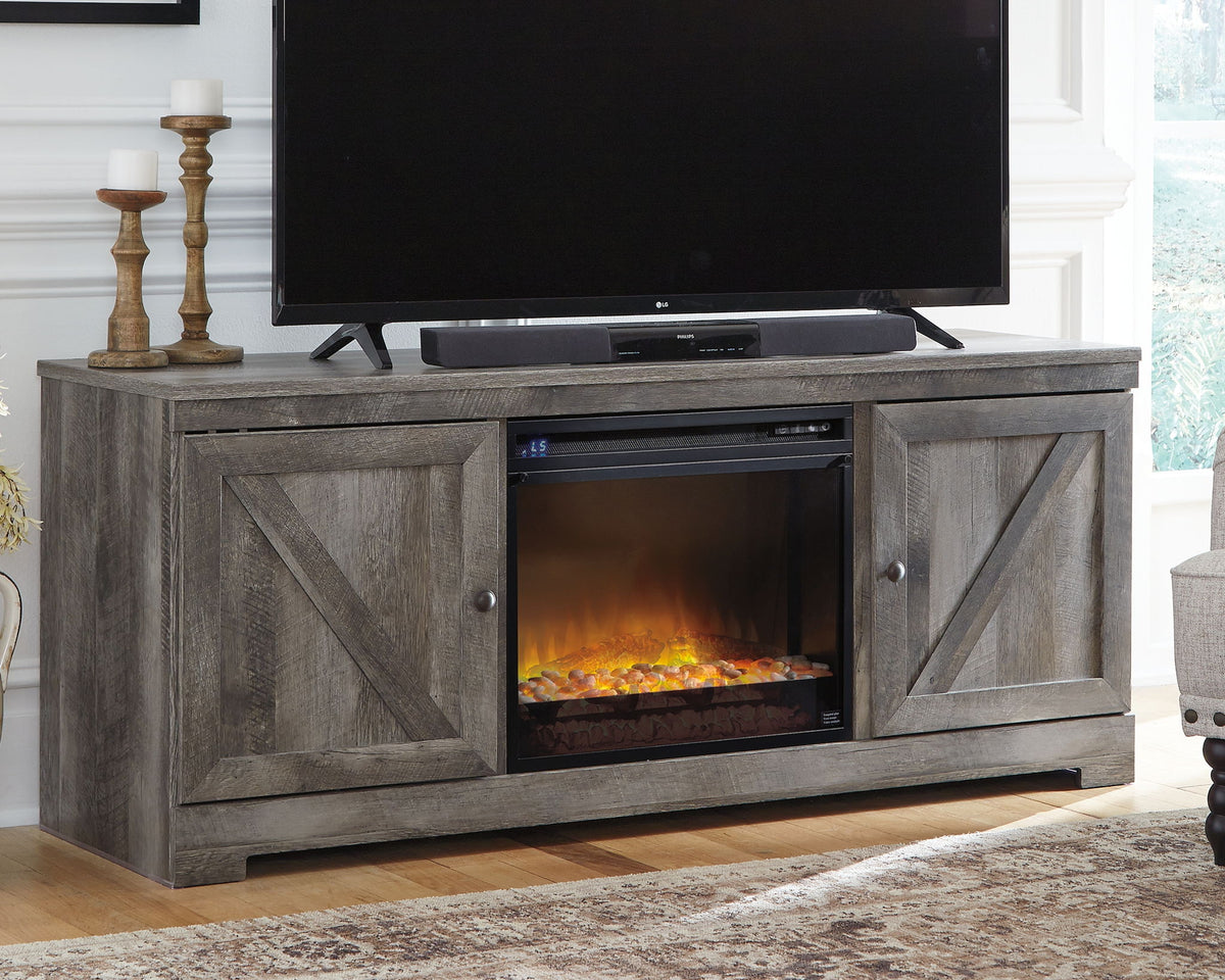 Wynnlow - 63" TV Stand With Glass/Stone Fireplace Insert - Gray by Ashley – view 2