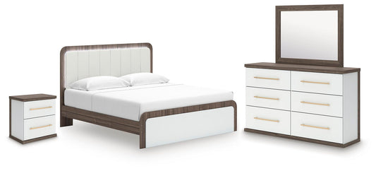 Kendanport - 4 Pc. - King Platform Bed, Dresser, Mirror And Nightstand - Brown / White – 4 Piece Bedroom Sets