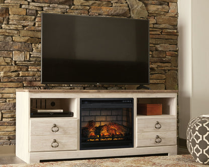 Willowton - 2 Pc. - 64" TV Stand With Faux Firebrick Fireplace Insert - Whitewash by Ashley – view 2