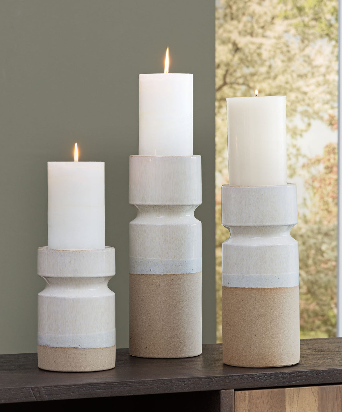 Hurston - Candle Holder Set (Set of 3) - Ivory / Brown by Ashley – view 2