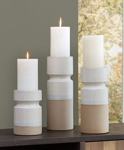 Hurston - Candle Holder Set (Set of 3) - Ivory / Brown by Ashley – view 2