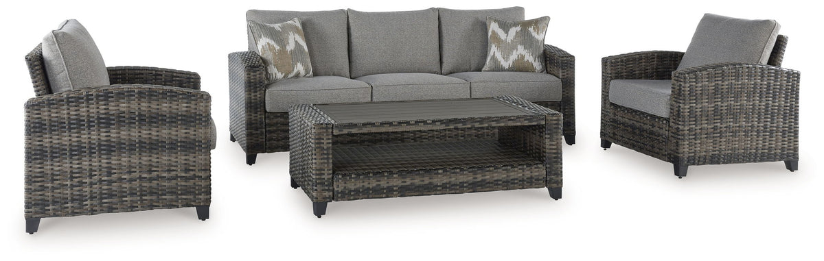 Oasis Court - Sofa, Chairs, Table Set (Set of 4) - Gray by Ashley – 4 Piece Outdoor Sets