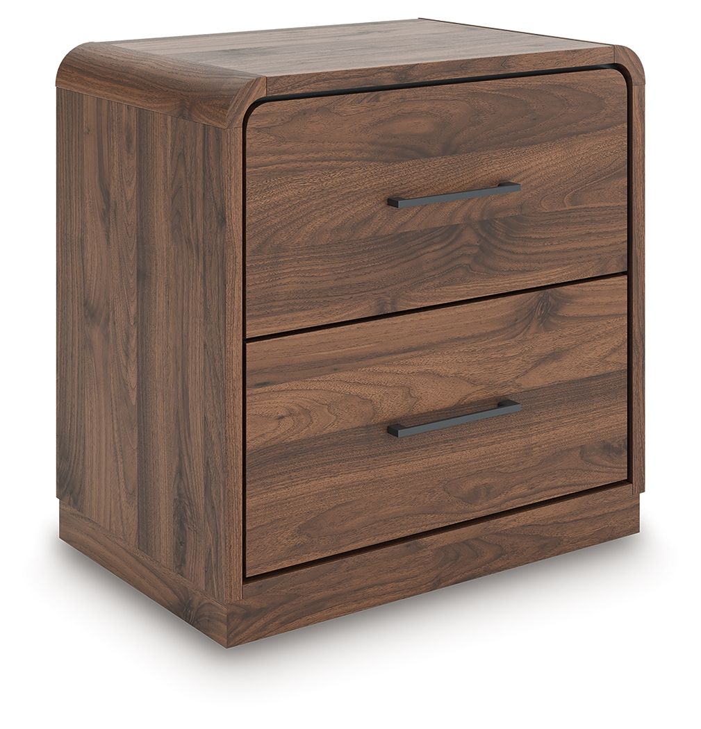 Fortlorn - Two Drawer Night Stand - Walnut Brown by Ashley – Accent Nightstands