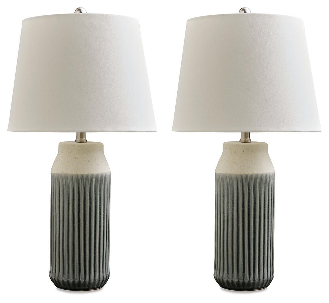 Afener - Ceramic Table Lamp (Set of 2) - Blue / Beige by Ashley – Table Lamps