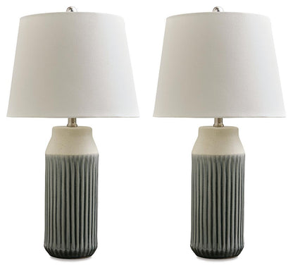 Afener - Ceramic Table Lamp (Set of 2) - Blue / Beige by Ashley – Table Lamps