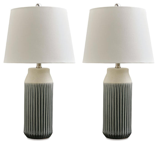 Afener - Ceramic Table Lamp (Set of 2) - Blue / Beige by Ashley – Table Lamps