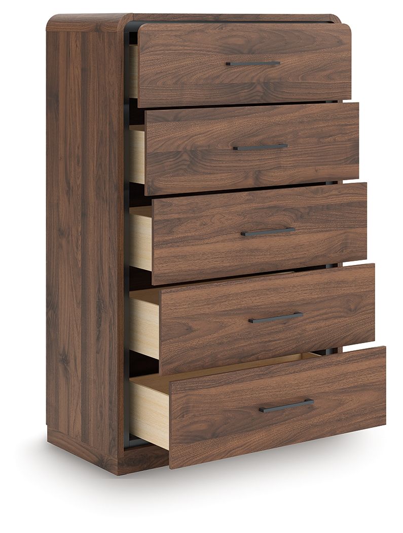 Fortlorn - Five Drawer Chest - Walnut Brown by Ashley – view 2