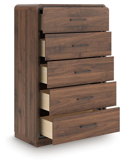 Fortlorn - Five Drawer Chest - Walnut Brown by Ashley – view 2