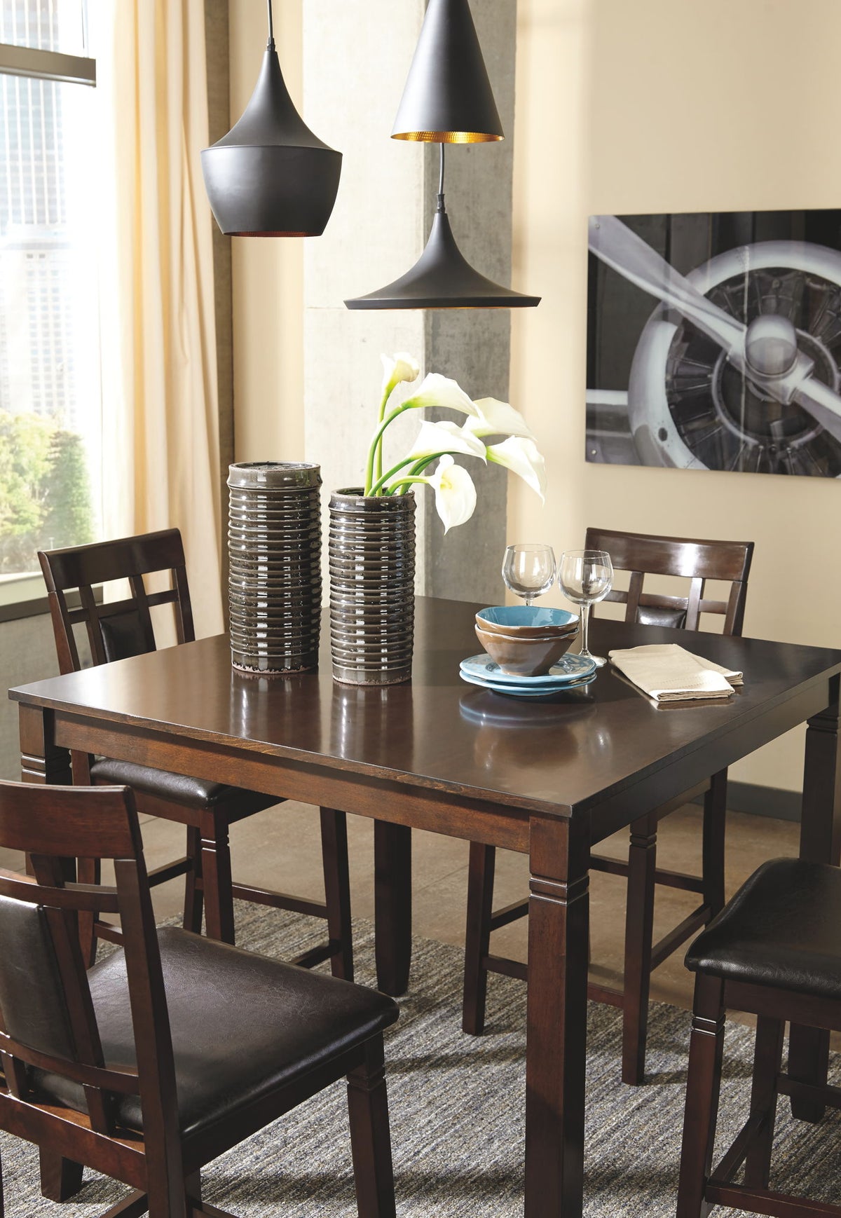 Bennox - DRM Counter Table Set (Set of 5) - Brown by Ashley – view 2
