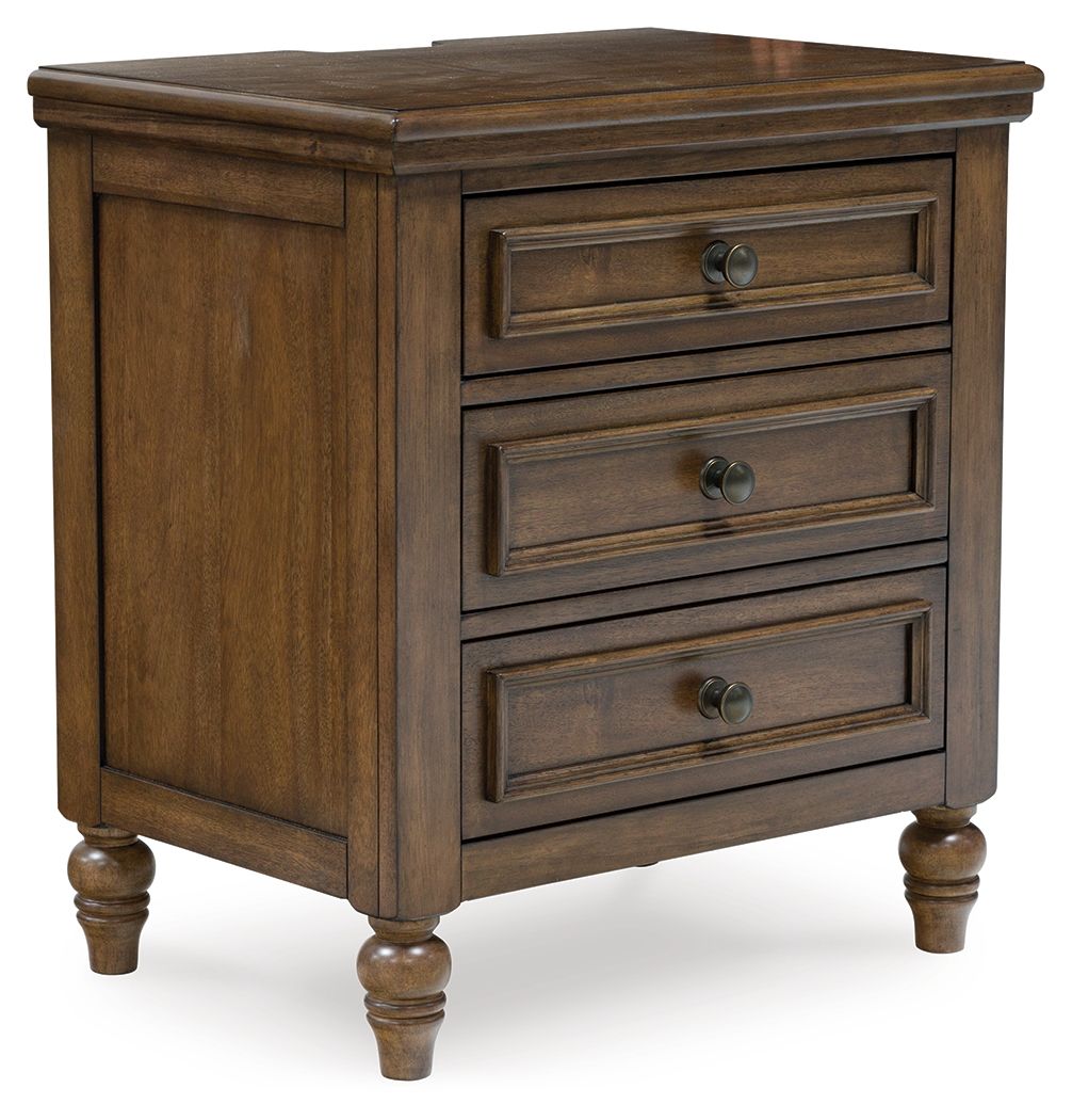 Sturlayne - Three Drawer Night Stand - Brown – Nightstands w/ Charging Stations