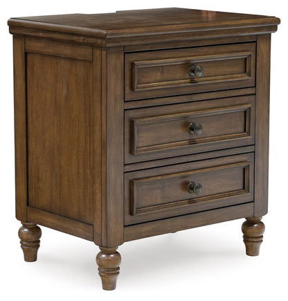 Sturlayne - Three Drawer Night Stand - Brown – Nightstands w/ Charging Stations
