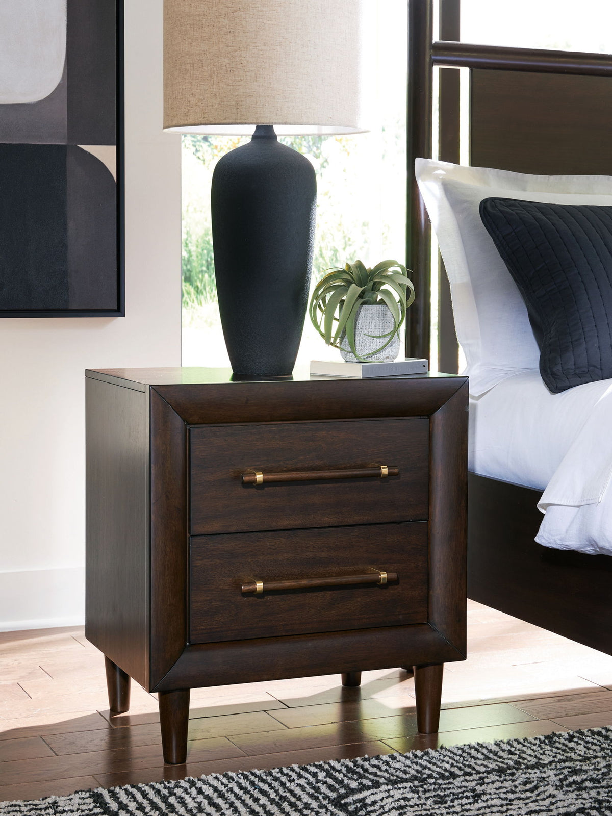 Dantenton - Two Drawer Night Stand - Merlot – Nightstands w/ Charging Stations