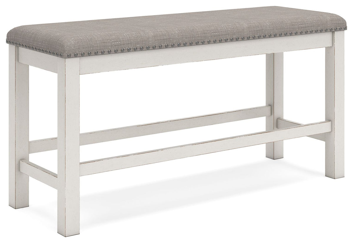 Robbinsdale - Dbl Counter Height Upholstered Dining Bench - Antique White by Ashley – Counter Benches