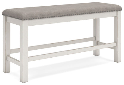 Robbinsdale - Dbl Counter Height Upholstered Dining Bench - Antique White by Ashley – Counter Benches
