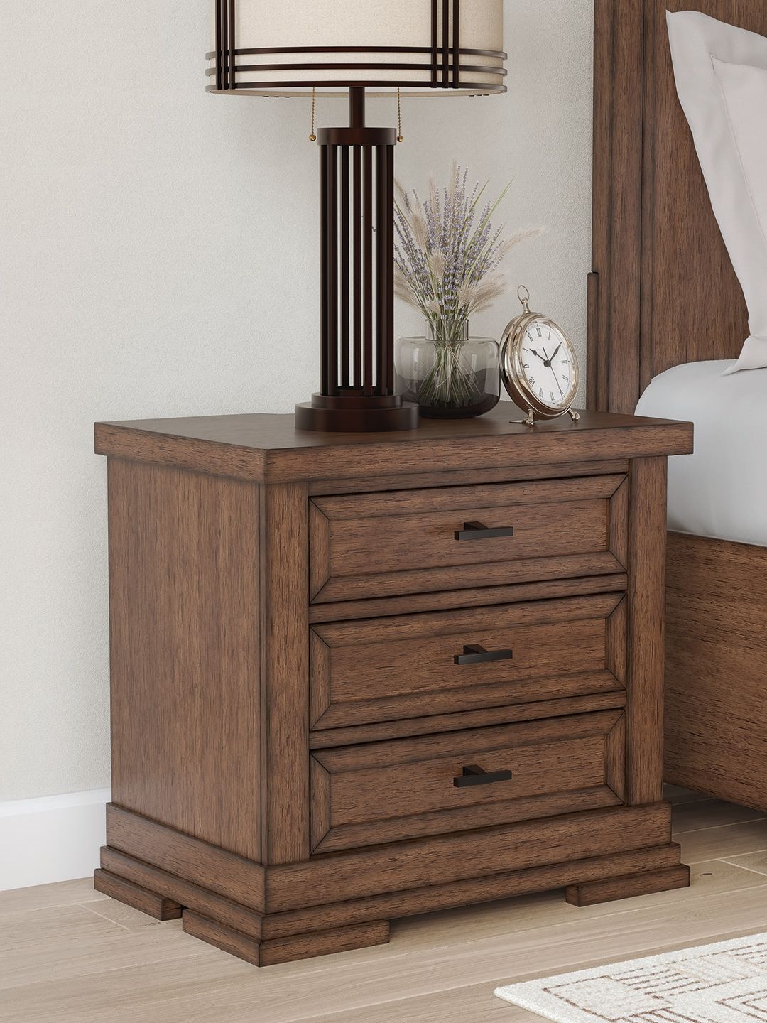 Taffenbrook - Three Drawer Night Stand - Medium Brown – view 3