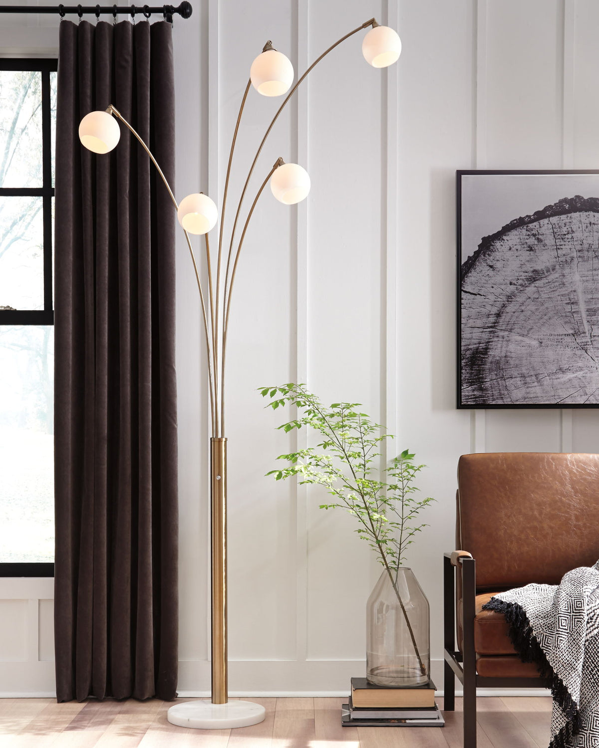 Taliya - Metal Arc Lamp  - Champagne / White by Ashley – view 3