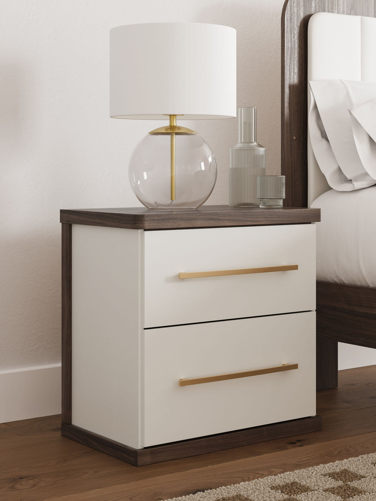 Kendanport - Two Drawer Night Stand - Brown / White by Ashley – view 2